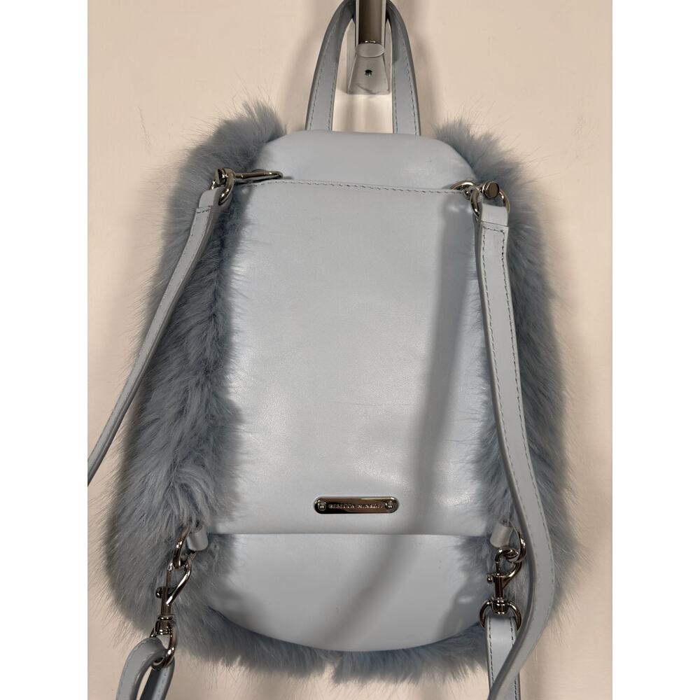 Rebecca Minkoff Backpack Womens Mini Light Blue Julian Convertible Faux Fur - Picture 4 of 11